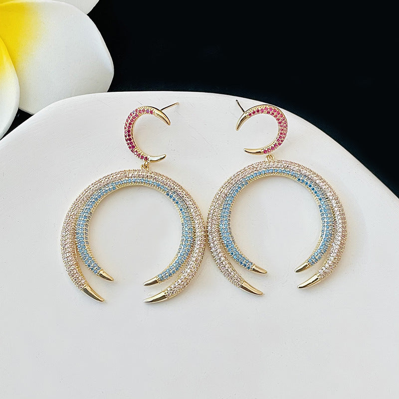 Pink Blue 18K Gold Plated CZ Anti Tarnish Dangler Earring Bulk
