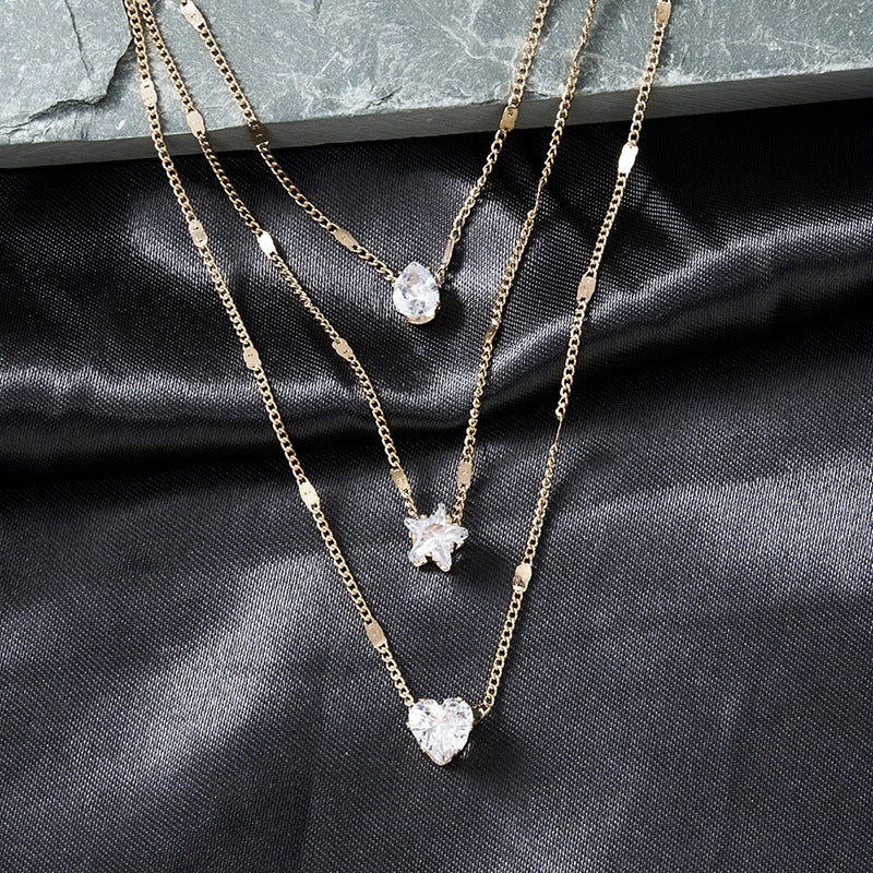 Drop Star Heart Solitaire Gold Anti Tarnish Layer Necklace Chain Bulk