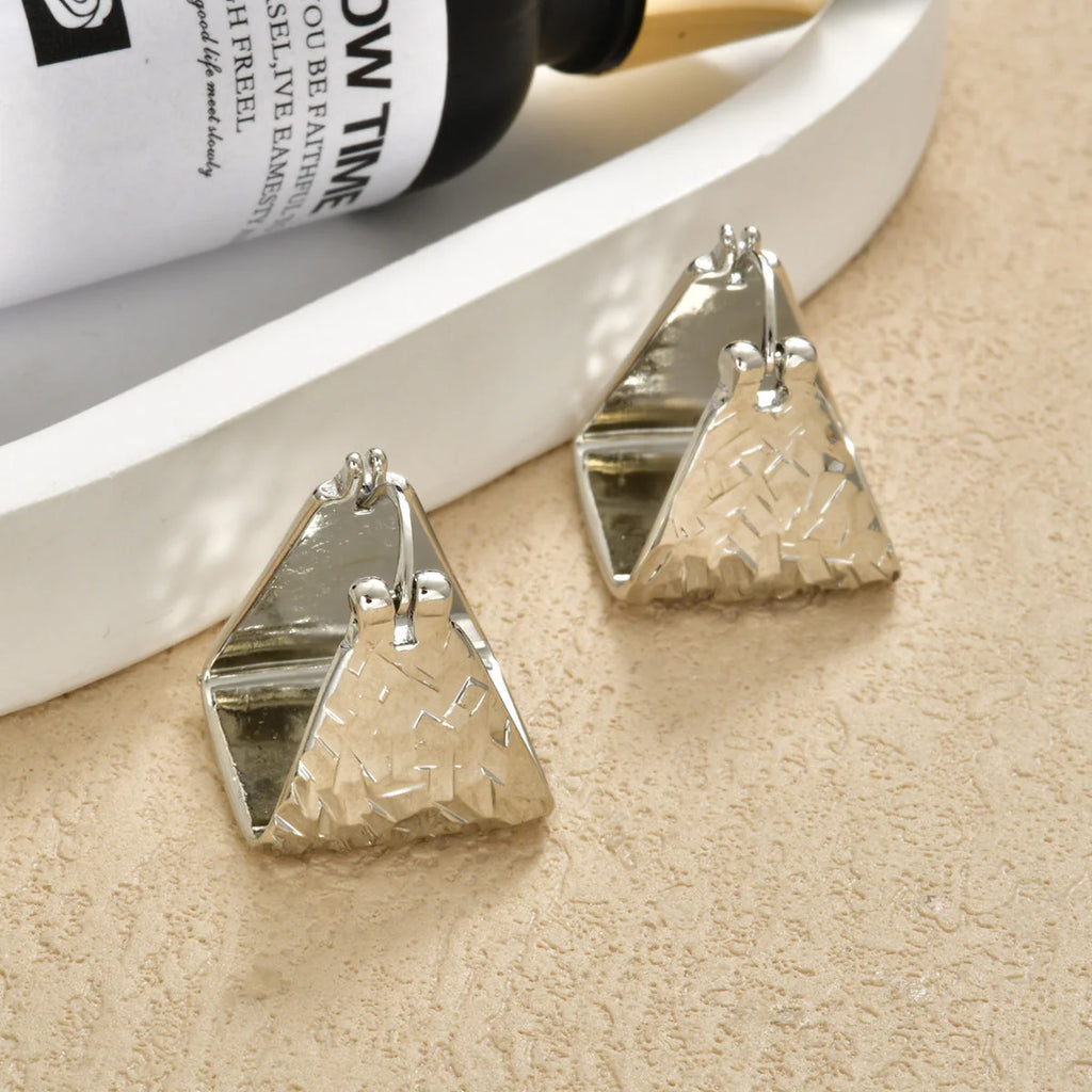Gold Silver Geometric Textured Triangle Copper Drop Earrings Women Bulk