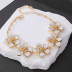 Beach White Flower Charm Gold Plated Enamel Anklets For Women Bulk