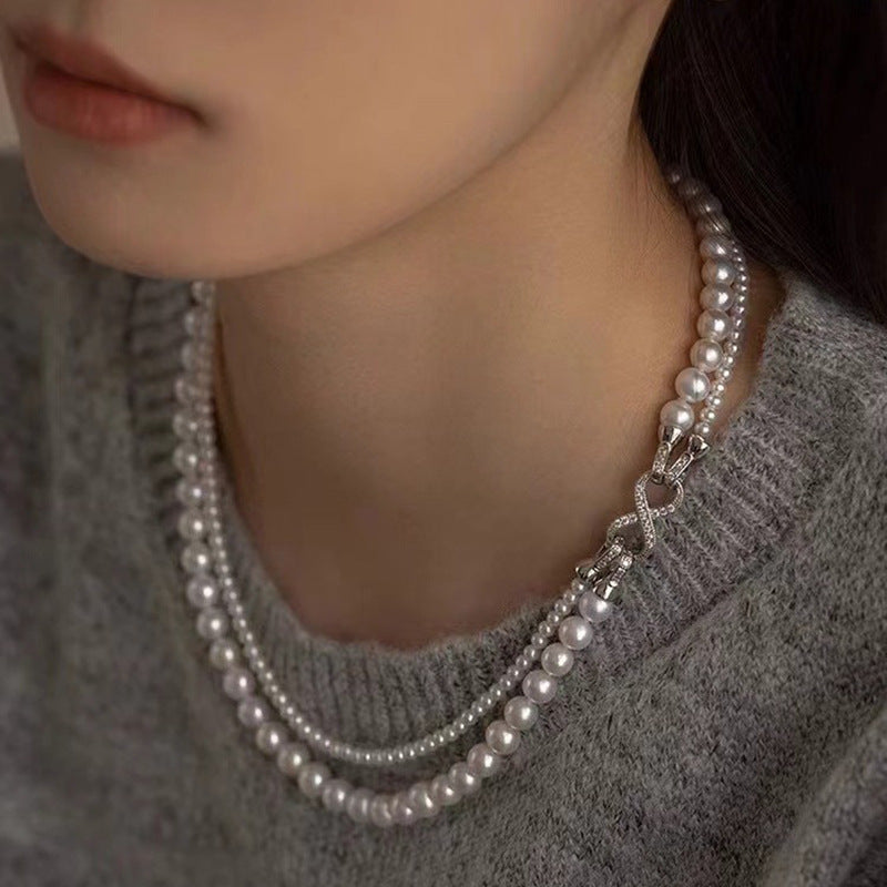 Dual Layer Pearl Infinity 18K Gold Anti Tarnish Necklace Women Bulk