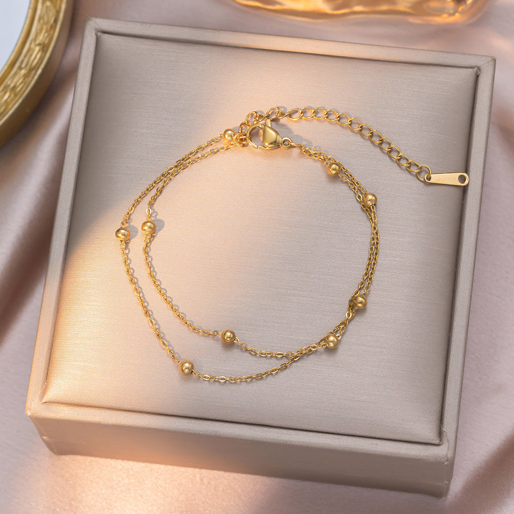 Ball Link Chain 18K Gold Stainless Steel Anti Tarnish Single Layer Anklet For Women Main image
