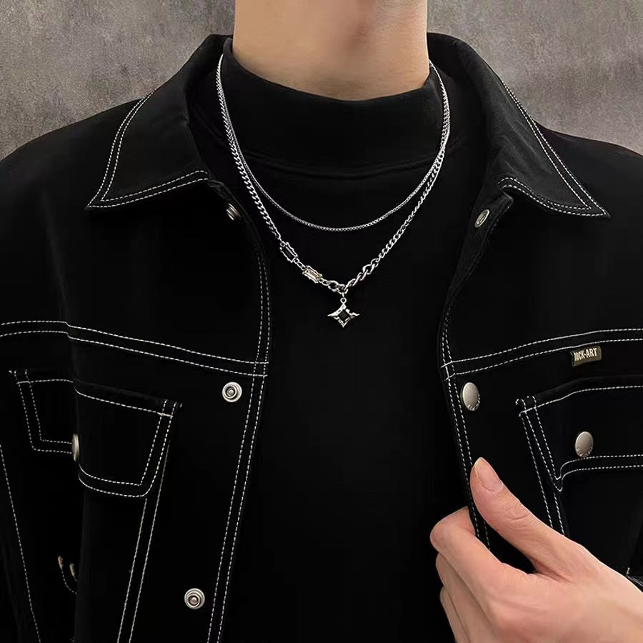 Dual Layer Curb Chain Silver Anti Tarnish Necklace Chain Unisex Bulk