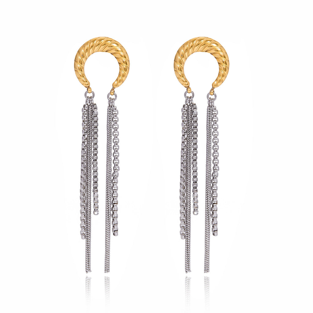Glamorous Long FringeGold Silver Stainless Steel Dangler Earrings Bulk