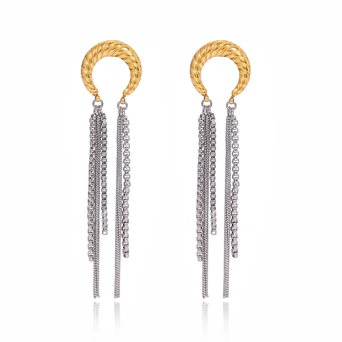 Glamorous Long FringeGold Silver Stainless Steel Dangler Earrings Bulk