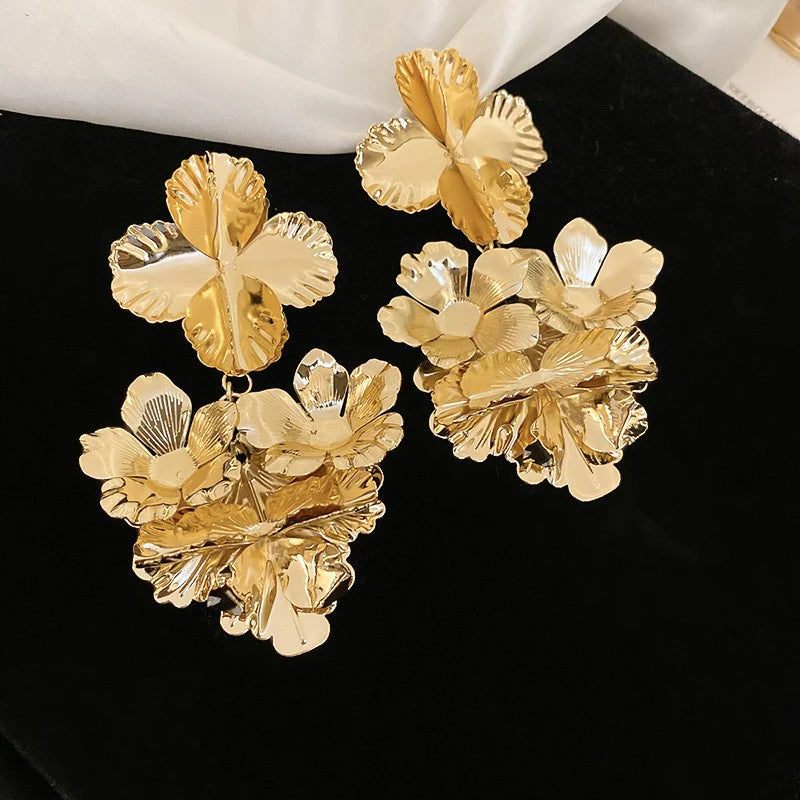 Floral Flower 18K Gold Silver Dangler Earrings For Women Bulk