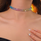 Multi Color Choker Tennis Silver Rhinestone Necklace Earring Set Bulk