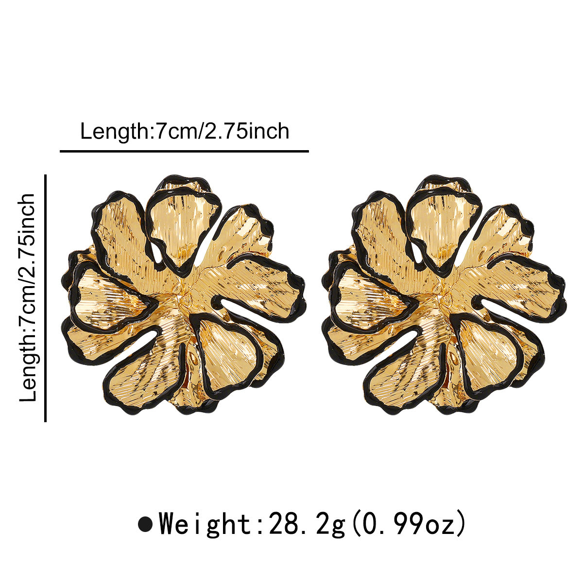 Beaten Finish Flower 18K Gold Black Stud Earring For Women Bulk