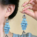 Designer Evil Eye Silver Plated Blue Beaded Tassel Drop Earrings Bulk