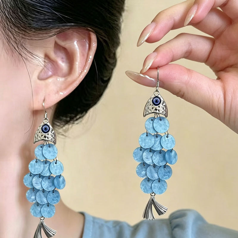 Designer Evil Eye Silver Plated Blue Beaded Tassel Drop Earrings Bulk