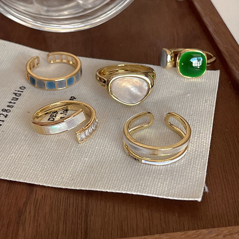 Cushion Grey Green 18K Gold Plated Enamel Free Size Ring Women Bulk