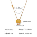 Designer Evil Eye Gold Brown Beads Tassel Stainless Steel Necklace Bulk