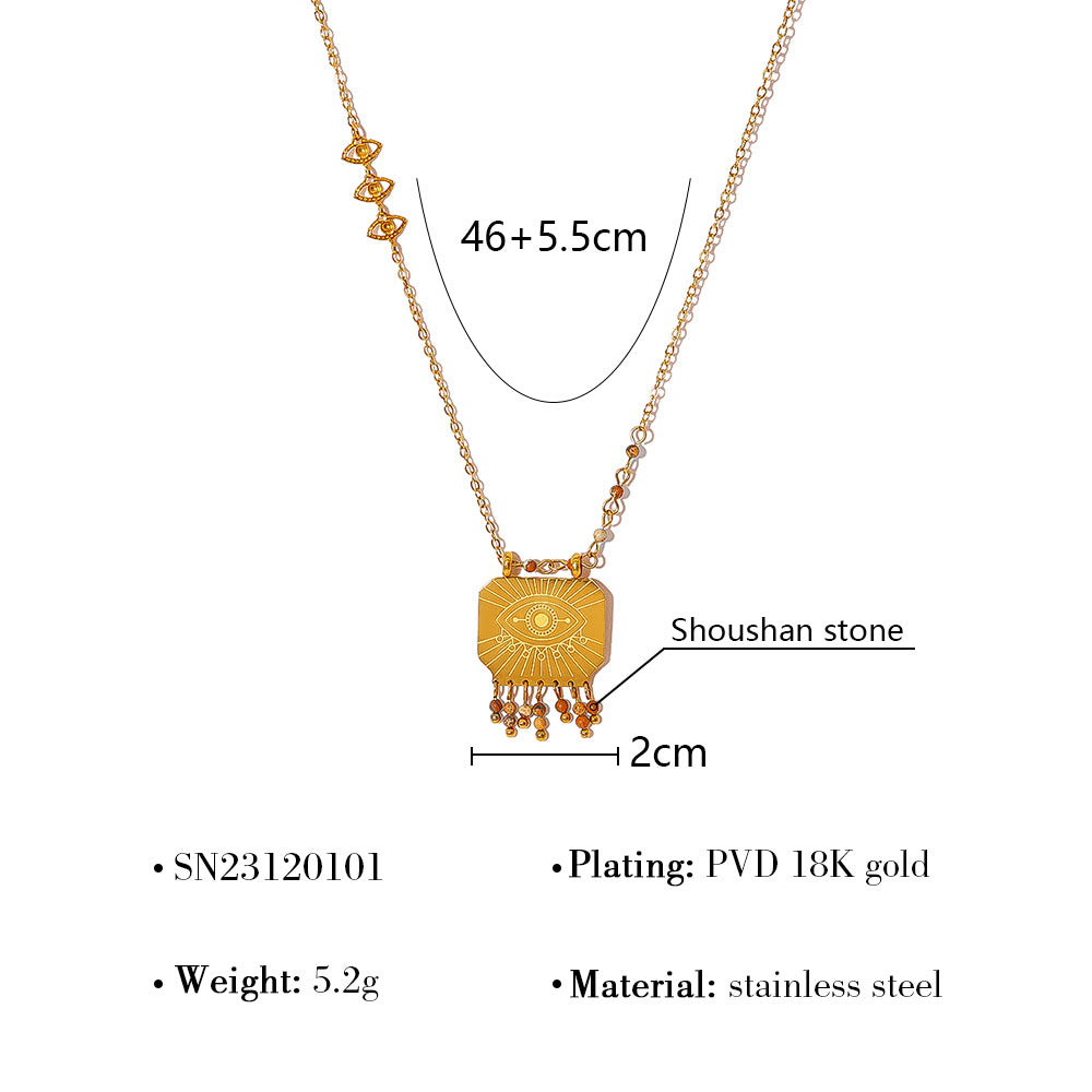 Designer Evil Eye Gold Brown Beads Tassel Stainless Steel Necklace Bulk