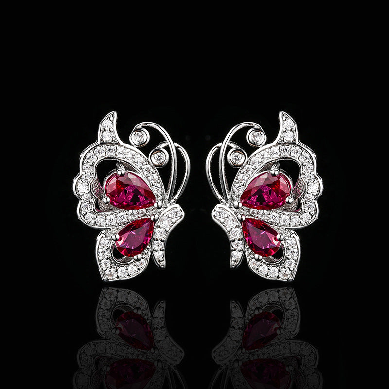 Butterfly Pink Silver CZ Anti Tarnish Necklace Earring Ring Set Bulk