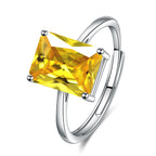 Rectangle Solitaire Silver Multi Color Cubic Zirconia Pendant Chain Earring Ring Set For Women