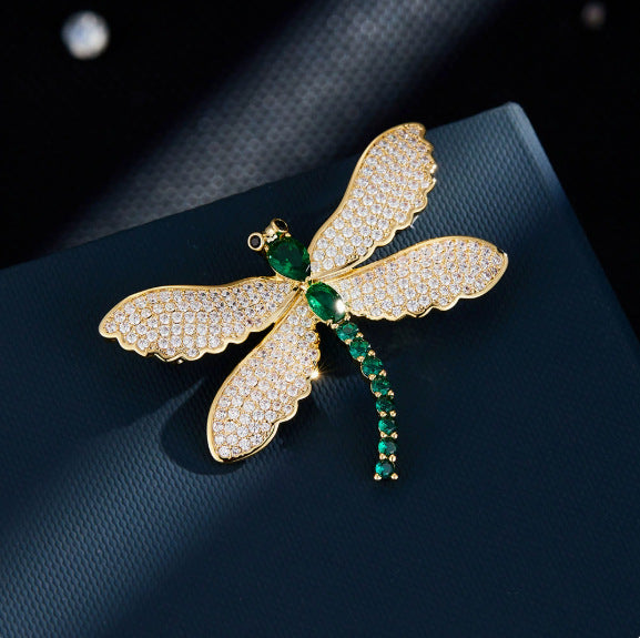 Green Butterfly Gold Cubic Zirconia Copper Brooch For Women Bulk