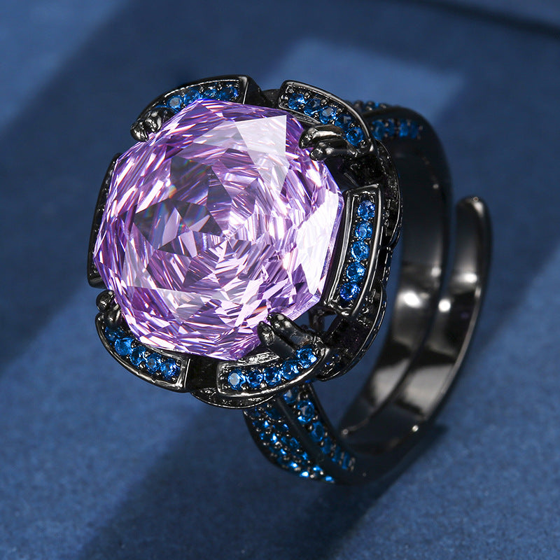Rose Pink Purple Solitaire CZ Anti Tarnish Adjustable Ring Bulk