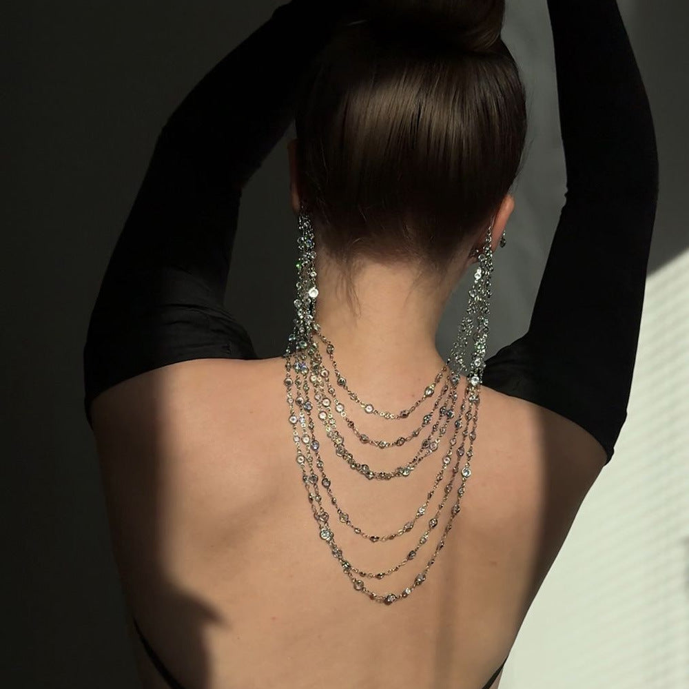 Long Multi-Layered Chain Rhinestones Silver Ear Cuff Earring Bulk