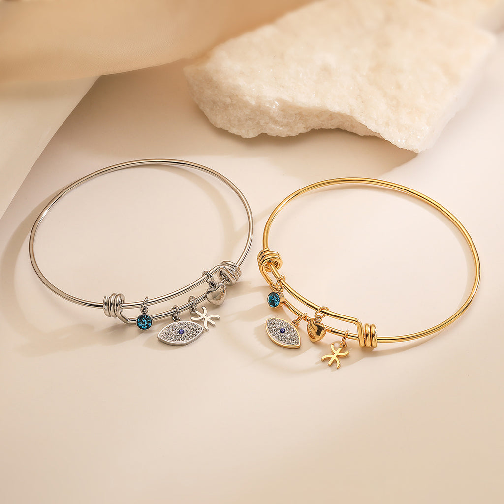Gold Silver Evil Eye Cubic Zirconia Copper Bracelet For Women Bulk