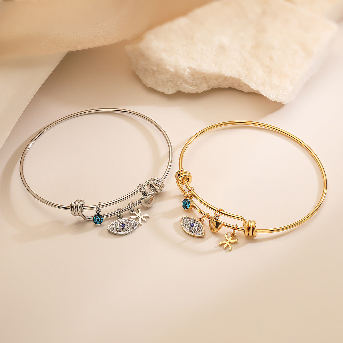 Gold Silver Evil Eye Cubic Zirconia Copper Bracelet For Women Bulk
