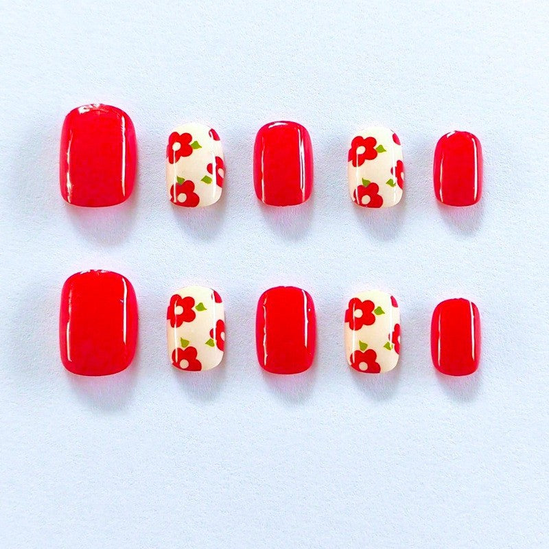 Flower Red Yellow Finger Nail Pack Of 10 + Extra 14 For Women Bulk