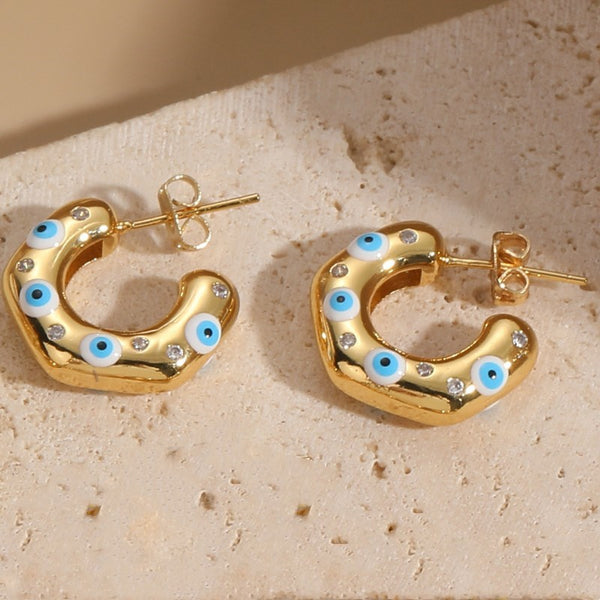 Bulk Evil Eye Gold CZ Anti Tarnish Stainless Steel Hoop Earrings Secondary image
