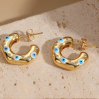 Bulk Evil Eye Gold CZ Anti Tarnish Stainless Steel Hoop Earrings