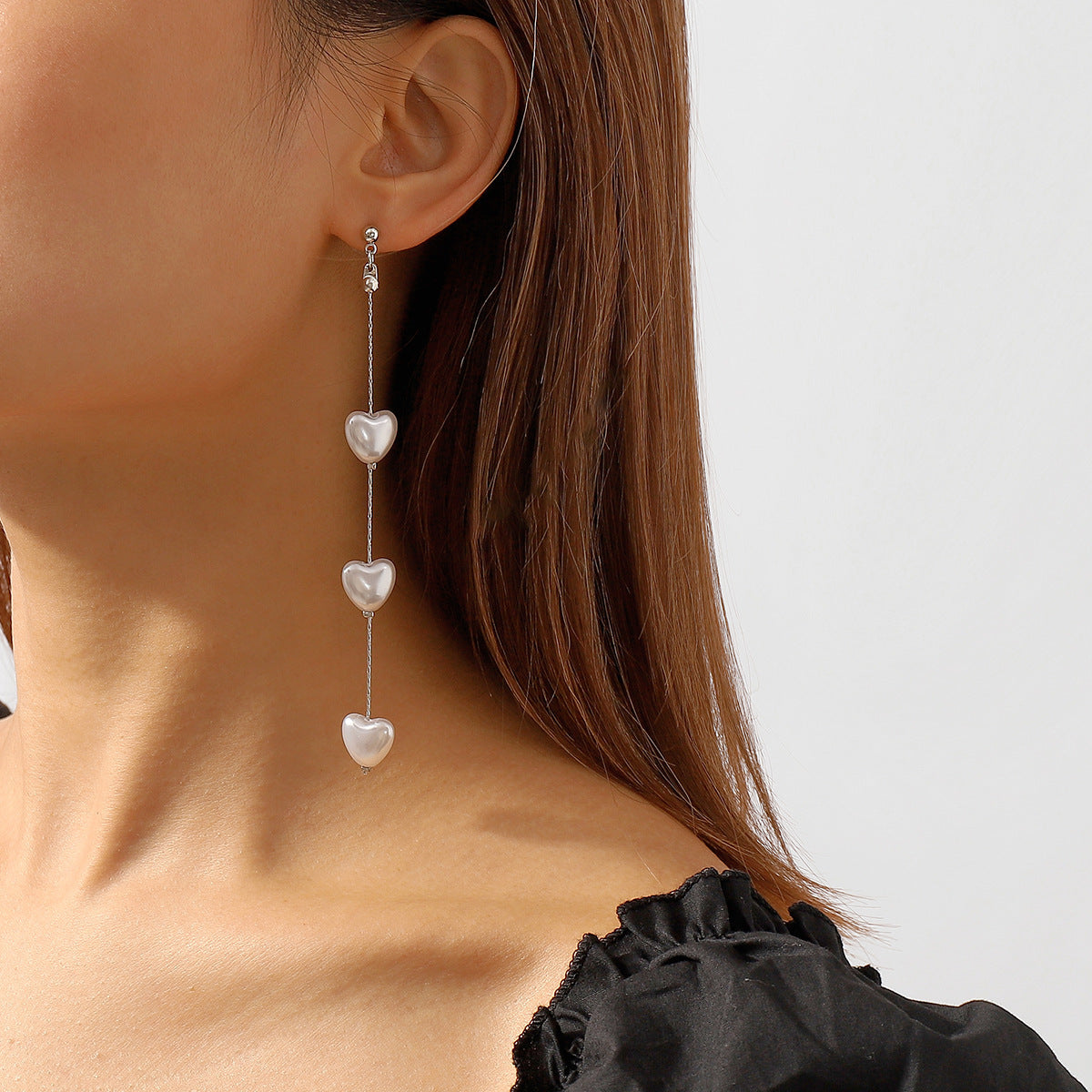 Designer Triple Heart Gold Silver Pearl Dangler Earrings For Women Bulk Secondary image