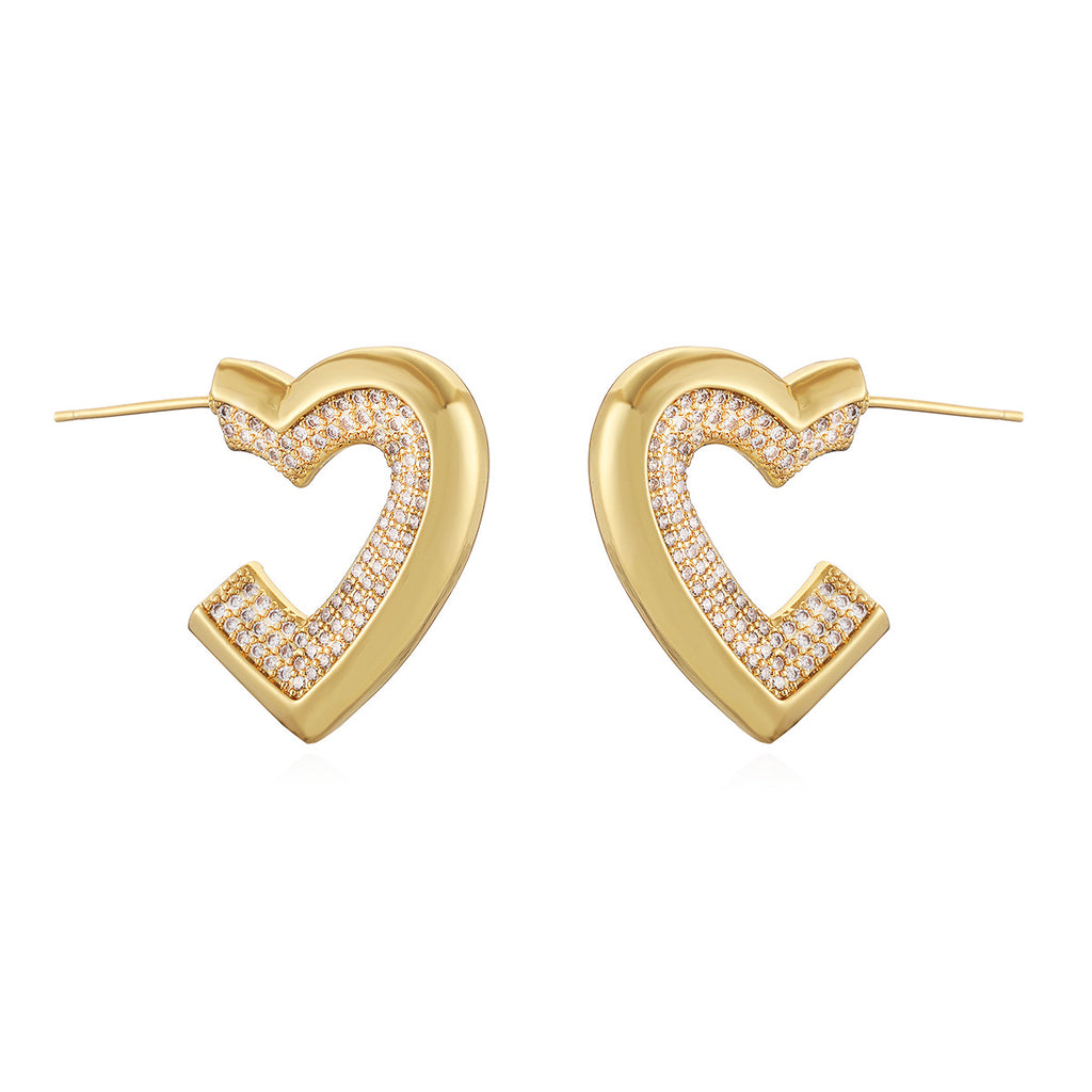 Designer Heart Gold Plated CZ Anti Tarnish Copper Stud Earrings Bulk