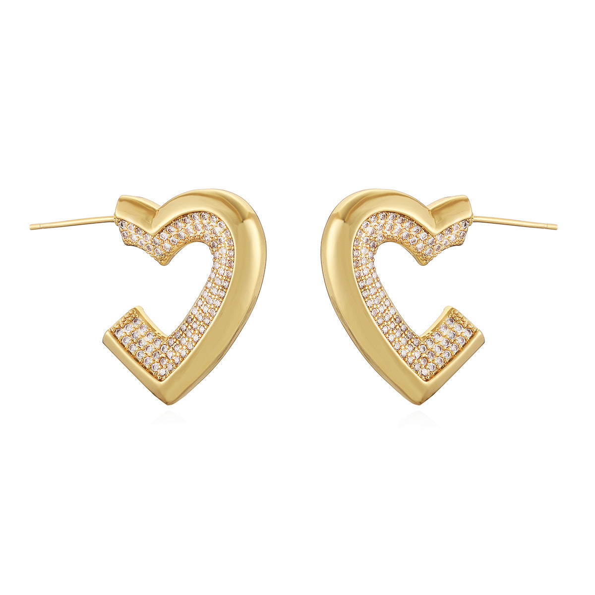 Designer Heart Gold Plated CZ Anti Tarnish Copper Stud Earrings Bulk