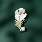 White Feather Gold Cubic Zirconia Copper Brooch For Women Bulk