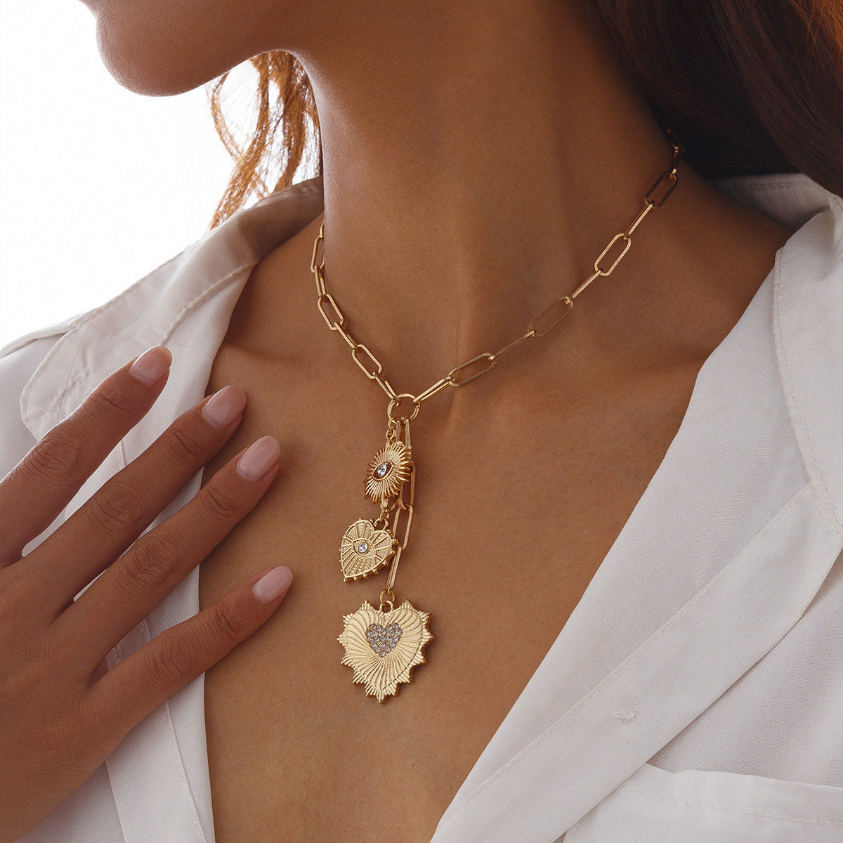 Heart Evil Eye 18K Gold Silver CZ Charm Necklace Chain Bulk Secondary image