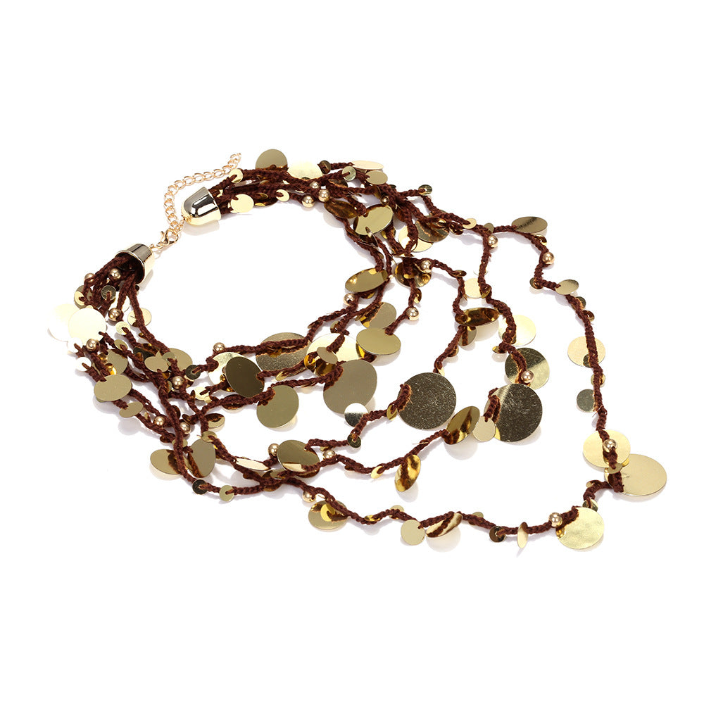 Sequins Paillettes 18K Gold Multi-Layer Threads Necklace Women Bulk