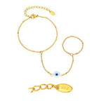 Bulk White Evil Eye Hand Chain Gold Beads Stainless Steel Ring-Bracelet