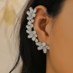 Elegant Floral Leaf Heart Gold Silver Rhinestone Left Ear Cuff Earrings Bulk