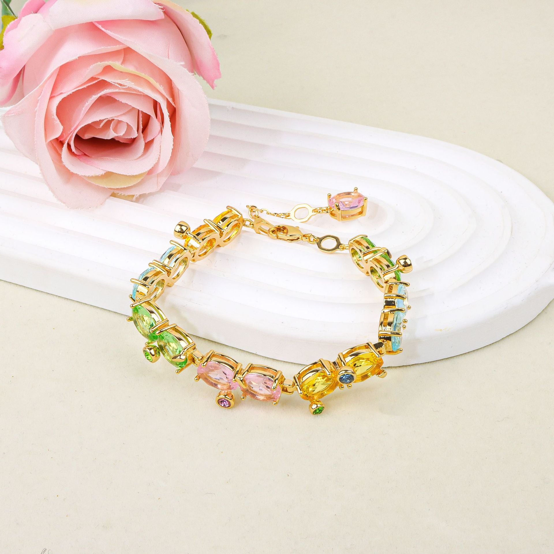Multi Color Designer Oval-Cut Gold CZ Copper Necklace Combo Set Bulk