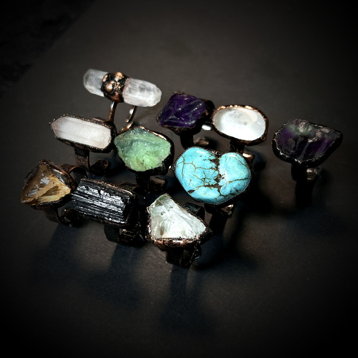 Rows Tone Black Gemstone Crystal Adjustable Ring For Women Bulk Main image