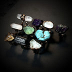 Rows Tone Black Gemstone Crystal Adjustable Ring For Women Bulk
