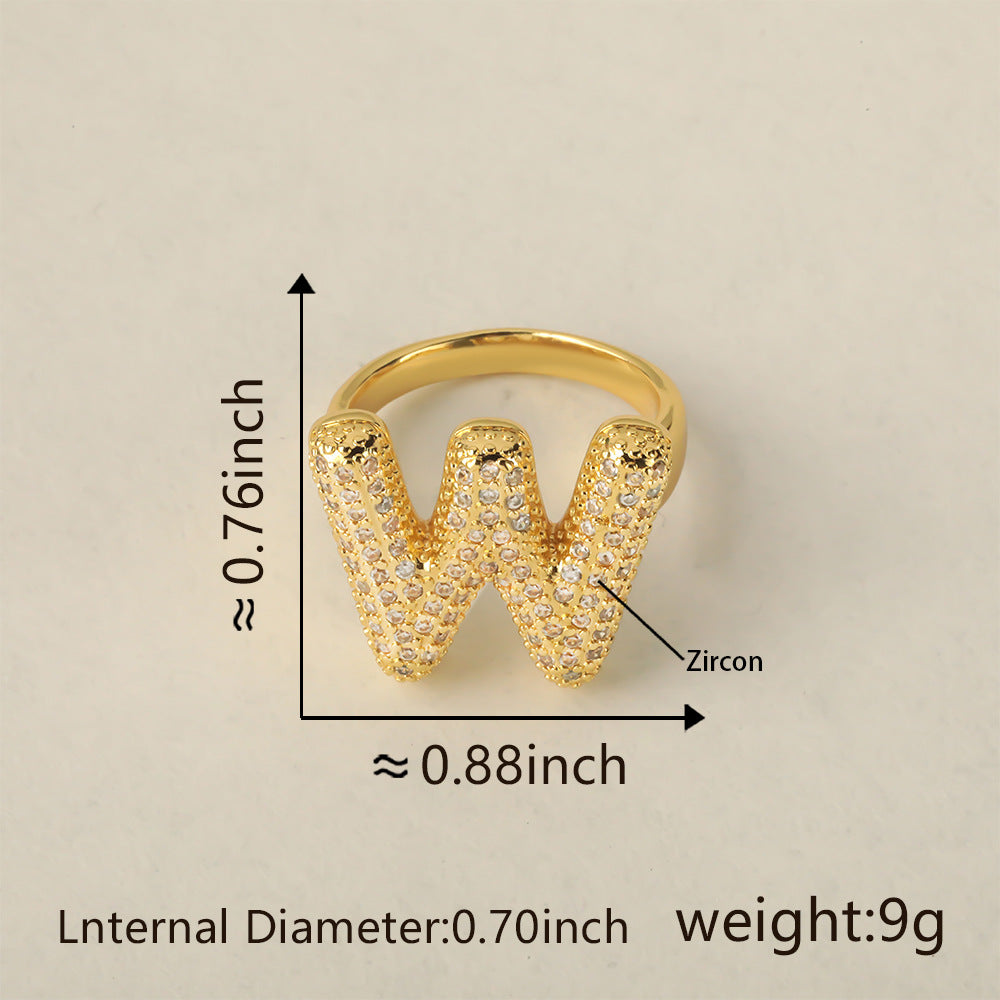 All Initial Letter Alphabets CZ Gold Anti Tarnish Adjustable Ring Bulk