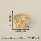 All Initial Letter Alphabets CZ Gold Anti Tarnish Adjustable Ring Bulk