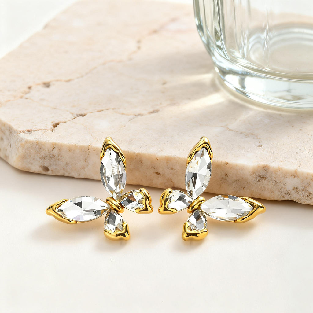 Butterfly With Marquise Cut Gold Anti Tarnish Copper Stud Earrings Bulk