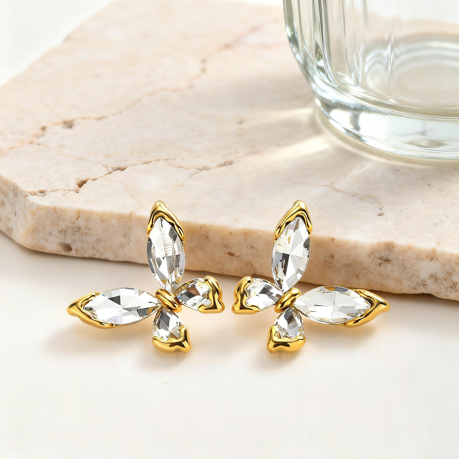 Butterfly With Marquise Cut Gold Anti Tarnish Copper Stud Earrings Bulk