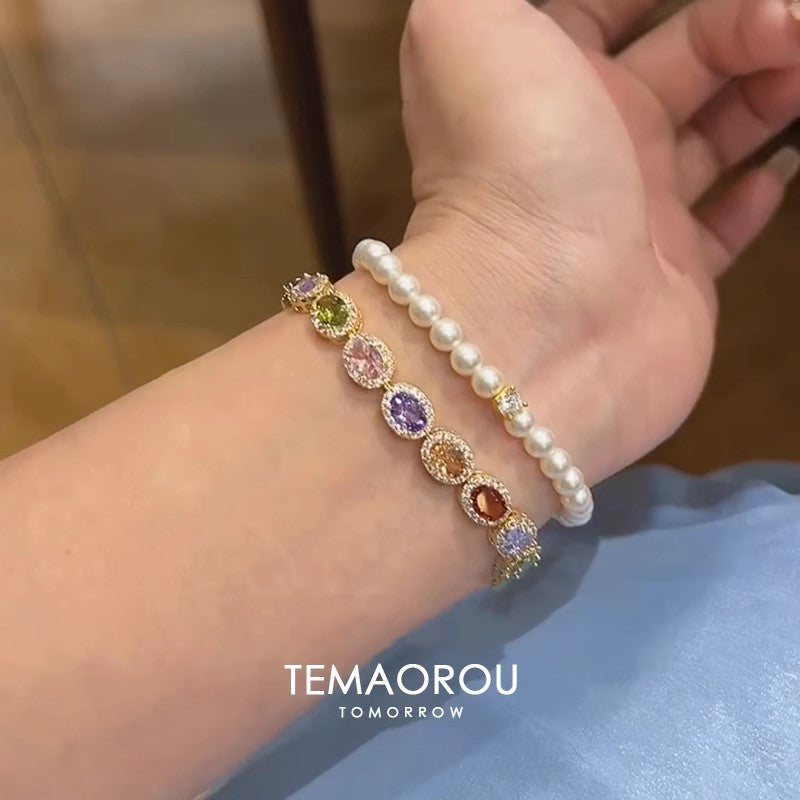 Bulk Multi Color Oval Shape Gold Plated CZ Alloy Bracelet For Women Secondary image