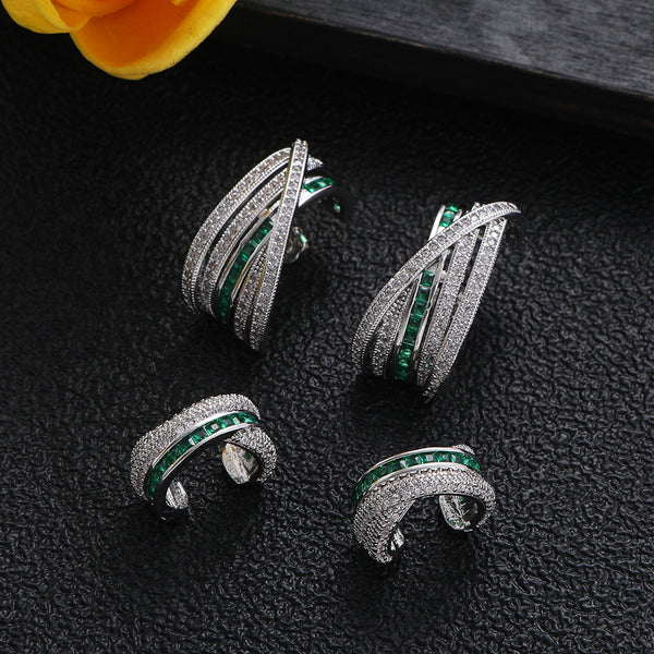 Bulk Multi-Row Silver Plated CZ Copper Stud Ear Cuff Combo Earrings Secondary image