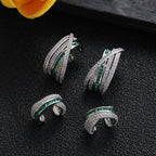 Bulk Multi-Row Silver Plated CZ Copper Stud Ear Cuff Combo Earrings
