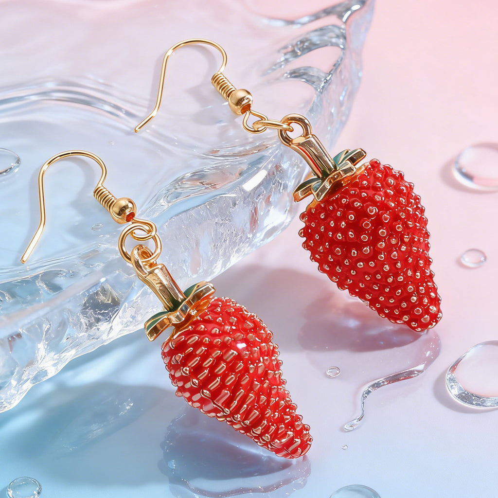 Luxury Strawberry Charm Gold Enamel Copper Necklace Earring Set Bulk
