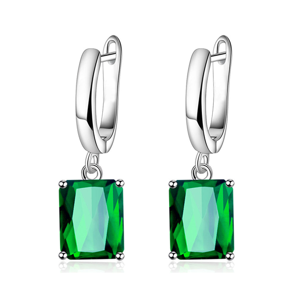 Rectangle Solitaire Silver Multi Color Cubic Zirconia Pendant Chain Earring Ring Set For Women