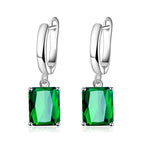 Rectangle Solitaire Silver Multi Color Cubic Zirconia Pendant Chain Earring Ring Set For Women