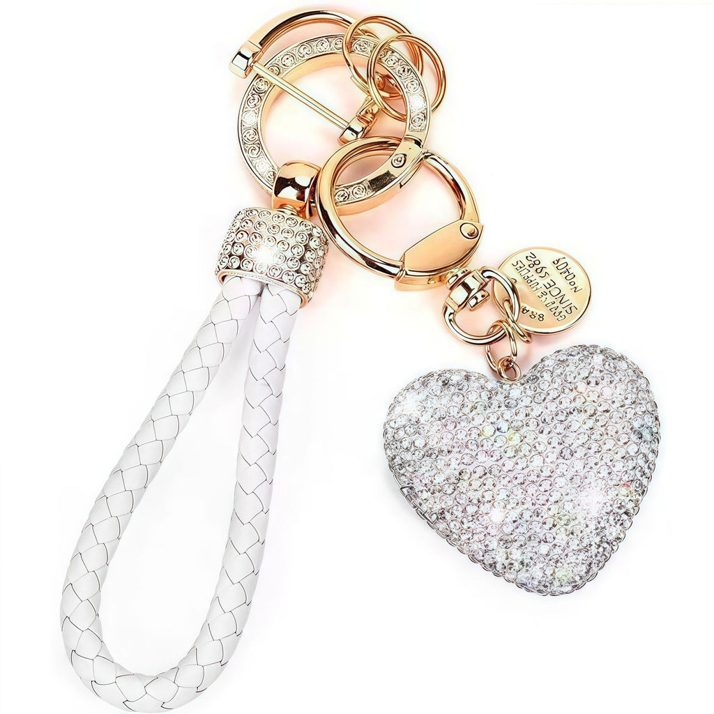 Multi Color Stylish Heart Leather Strap Gold Rhinestone Keychain Bulk