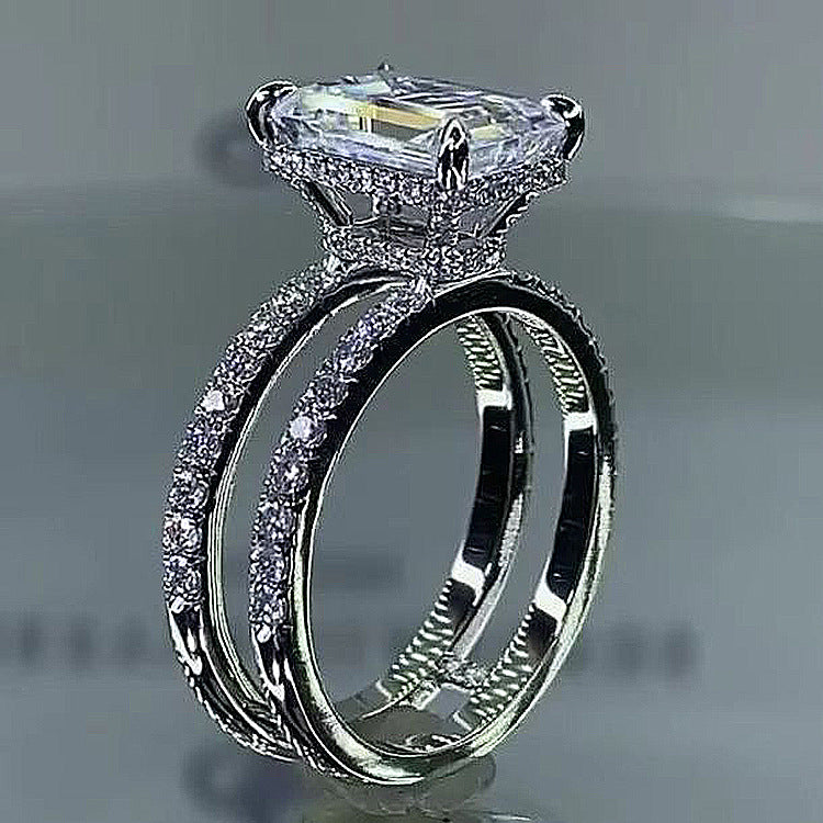 Square Solitaire Cubic Zirconia Silver Anti Tarnish Ring Women Bulk
